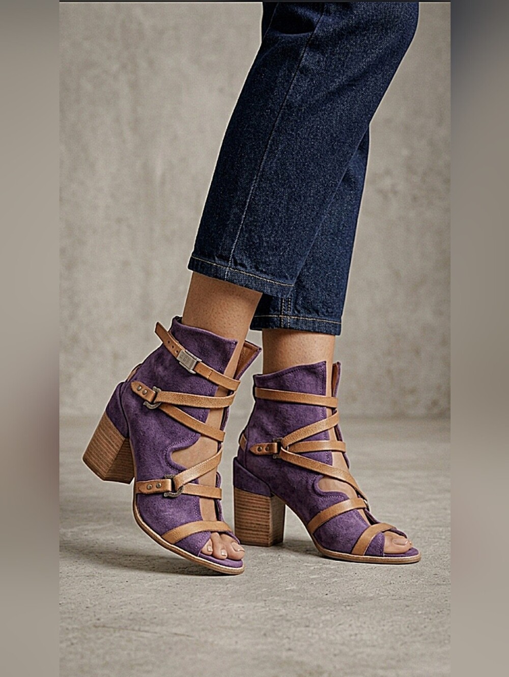 A.S.98 x Free People Open-toe Roman Block-heel Sandals / Sz 4.5 - 5 / Eggplant